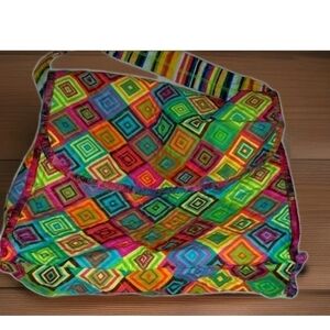 Hipster Geometric Patterned Handbag, Cotton Canvas Quilted Reversible Bag